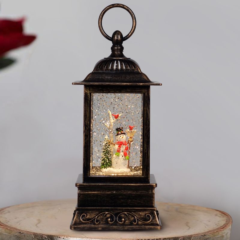 Snowman w/ Broom 10.5" Glitter Lantern